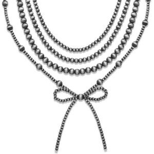 4pcs Western Navajo Pearl Stackble Necklace Jewelry For Women Beaded Chain Bow